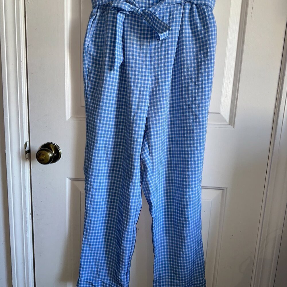 SET Black & Blue White Gingham Paperbag Women's Linen Pants Sienna Sky - Picture 4 of 7
